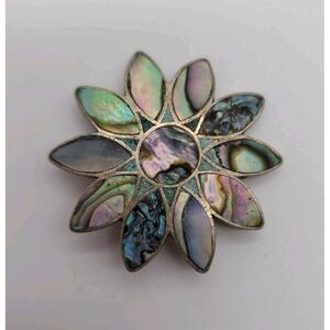Vintage 925 Sterling Silver Taxco Mexico Abalone Shell Flower Brooch Pin